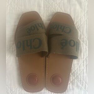 Chloe Tan Logo Slide Sandals